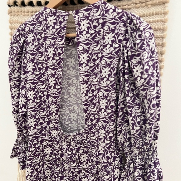 Maje Purple and White Floral Print Bishop Sleeve Sundress - Picture 11 of 14
